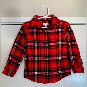 Red long sleeve button up shirt